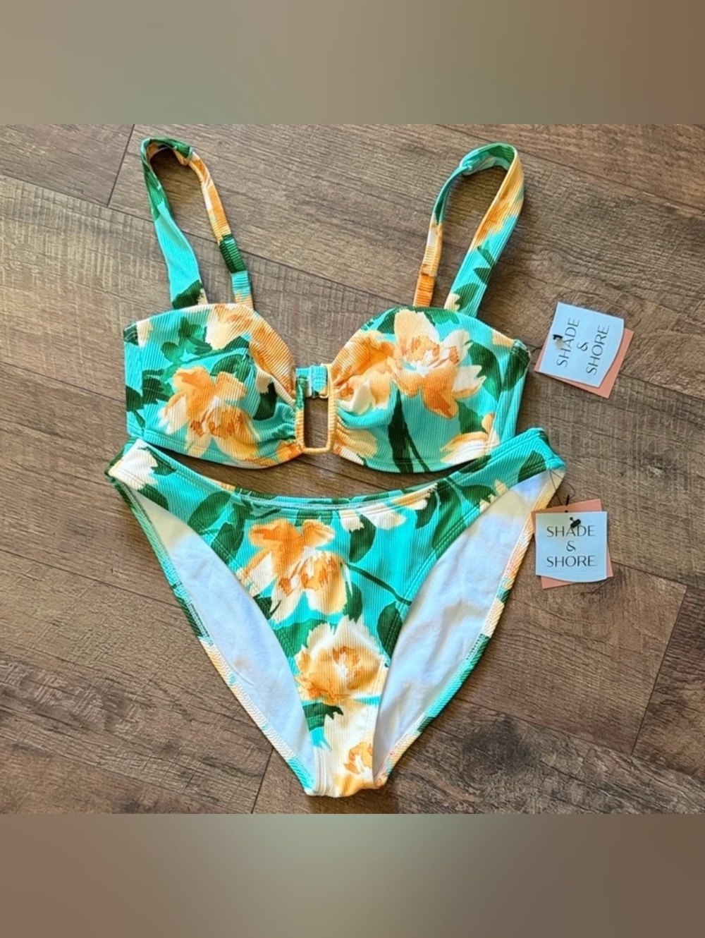 Shade & Shore Strapless Bikini Set in Teal Green